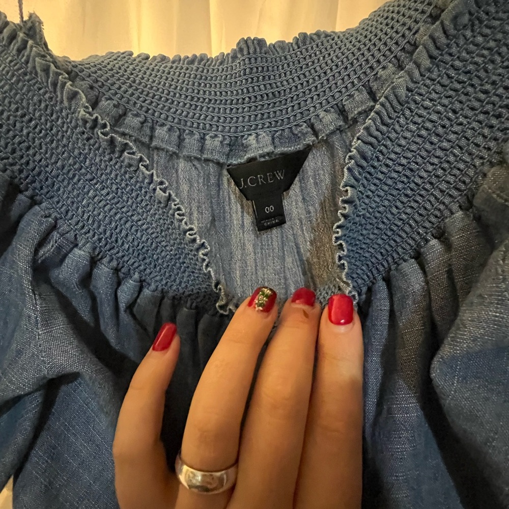 J. Crew Indigo Smocked Top